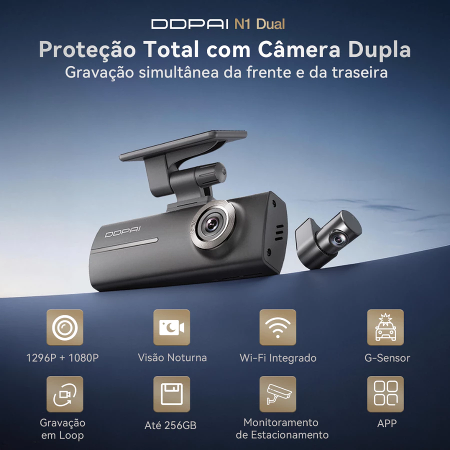 DDPAI N1 Dual com câmera frontal e traseira