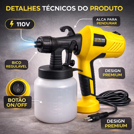 Detalhes técnicos da pistola de pintura elétrica