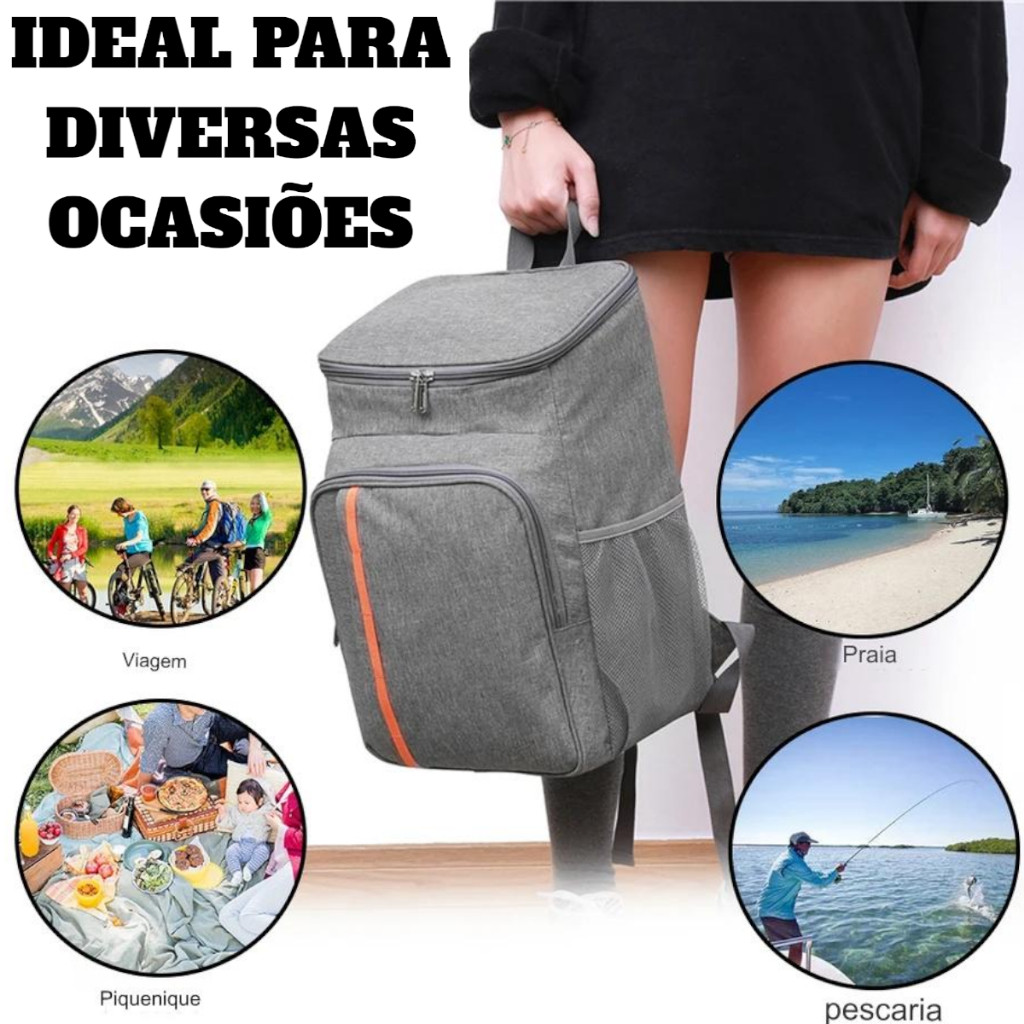 Mochila térmica ideal para viagem, praia, piquenique e pescaria