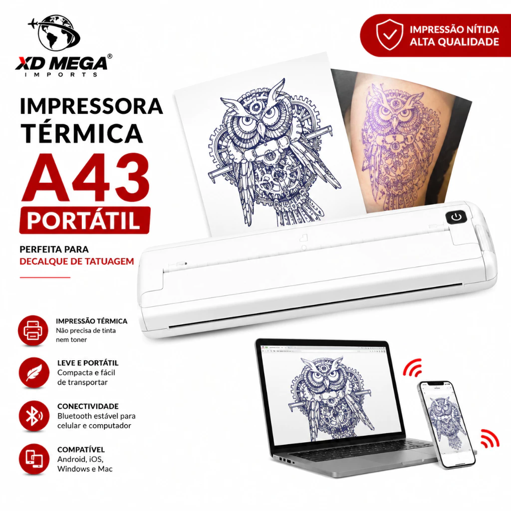 Impressora térmica imprimindo folha A4