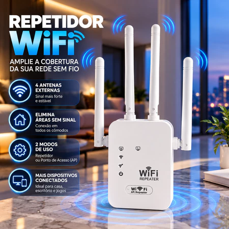Repetidor de Sinal WiFi 4 Antenas