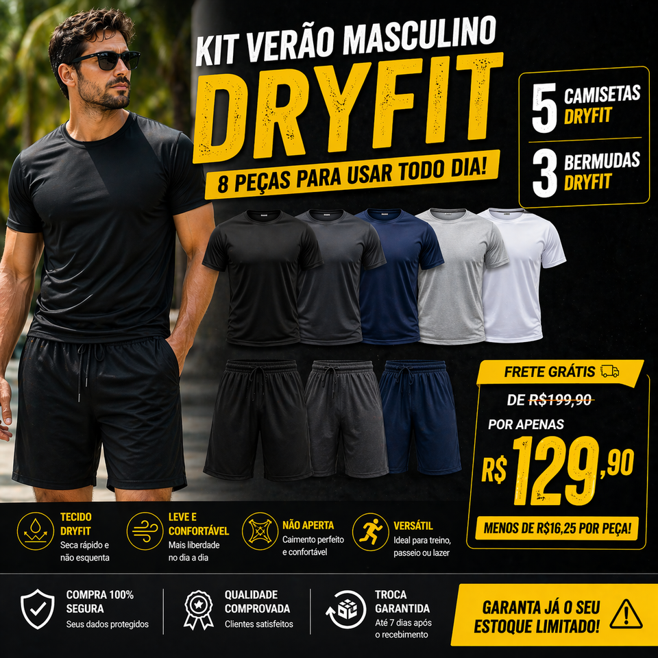 👉 KIT VERÃO MASCULINO DRYFIT (8 PEÇAS)