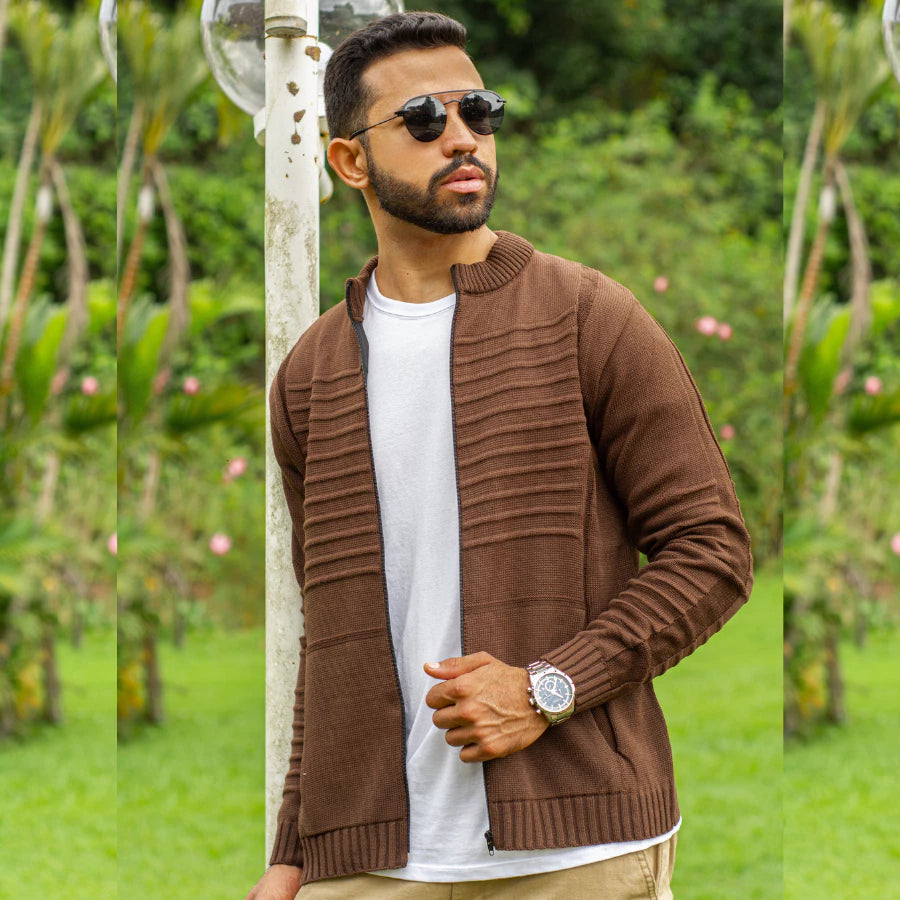 Jaqueta Masculina Casaco Lã Blusa De Frio Inverno Tricô Com Bolsos
