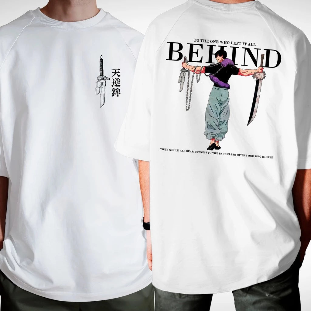 Camiseta Oversized Anime Japones Behind Ombro Caido