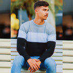 Suéter Masculino Listrado Inverno Manga Longa Blusa Masculina de Frio Tricô
