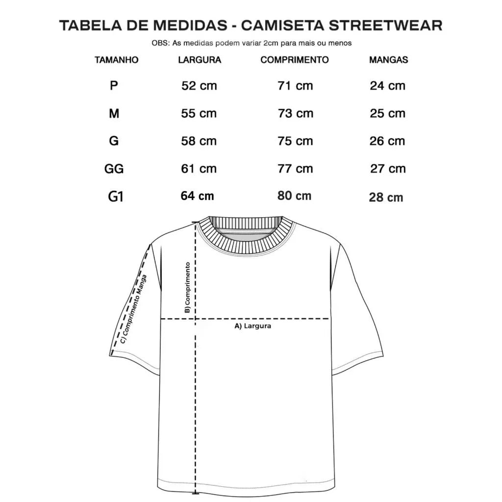 Camiseta Oversized Streetwear Masculina Gola Alta