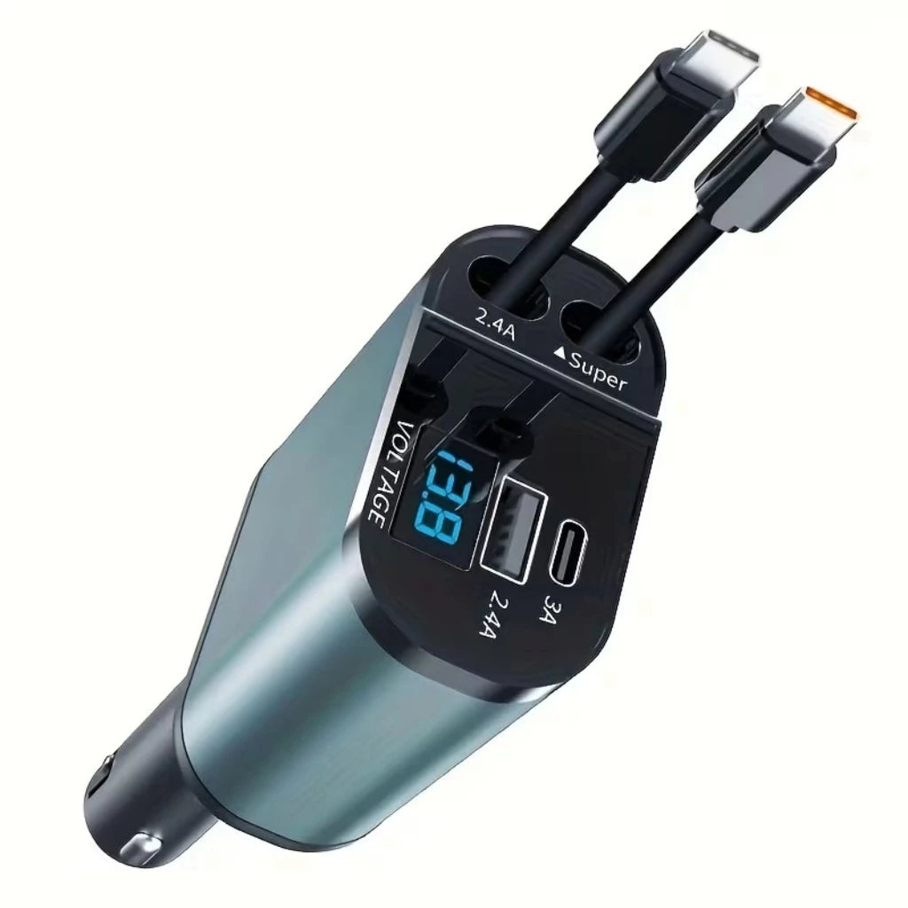 Carregador de carro retrátil 4 em 1 para iPhone e Android