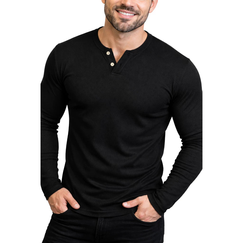 Camiseta Henley Masculina J Silver Slim Fit Manga Longa 2 Botões