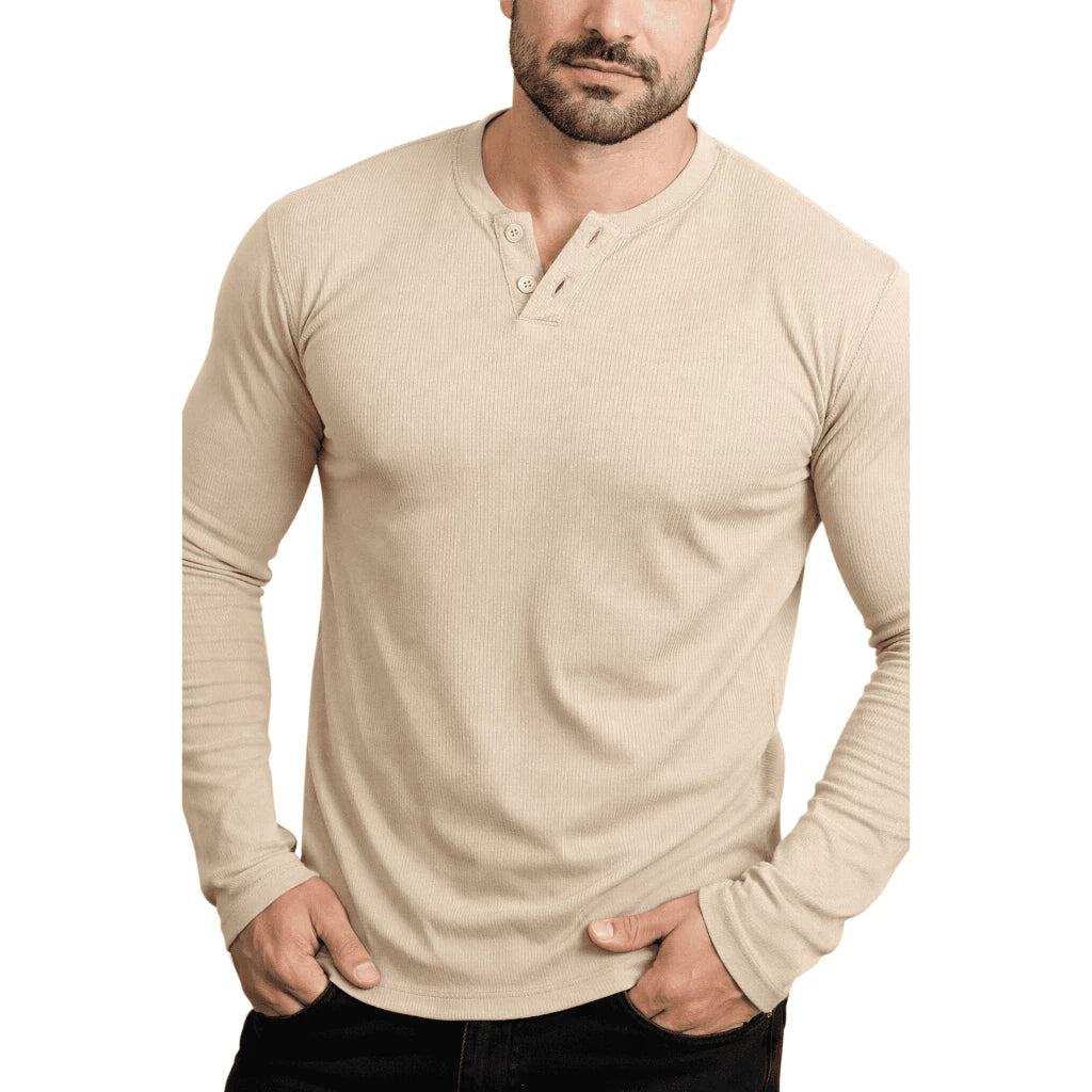 Camiseta Henley Masculina J Silver Slim Fit Manga Longa 2 Botões