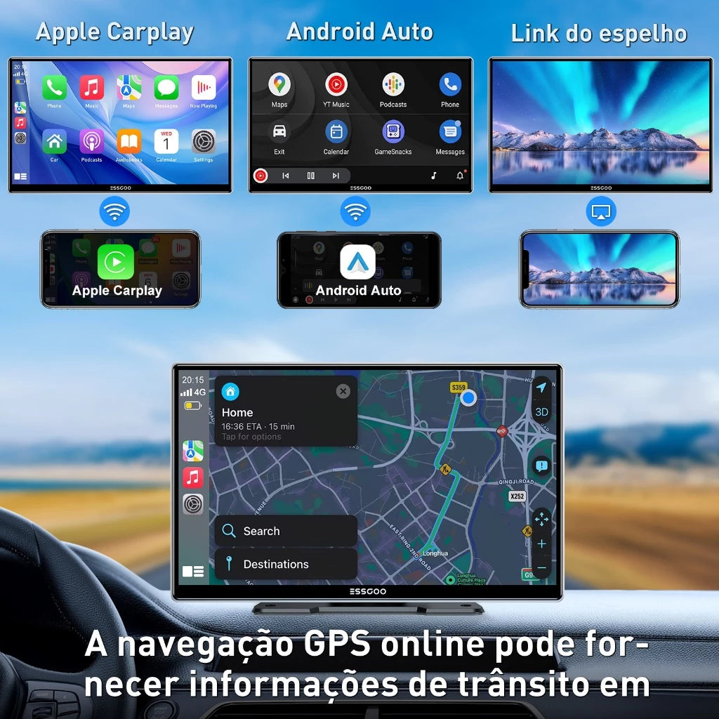 Tela central Multimídia Universal 7" CarPlay Android iOS • Bluetooth • GPS • Espelhamento Celular