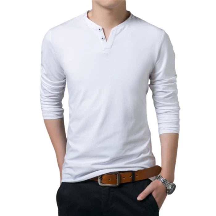 Camiseta Henley Masculina J Silver Slim Fit Manga Longa 2 Botões