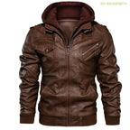 Jaqueta Masculina Com Capuz De Couro