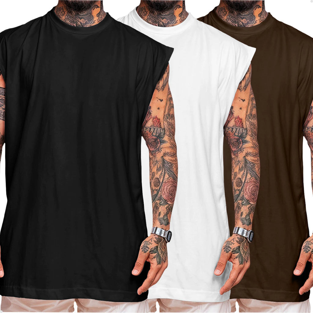 Kit 3 Camiseta Regata  Streetwear Básica Em Algodão Plus Size
